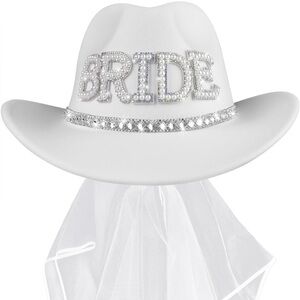 White Bride Cowboy Hat with Veil